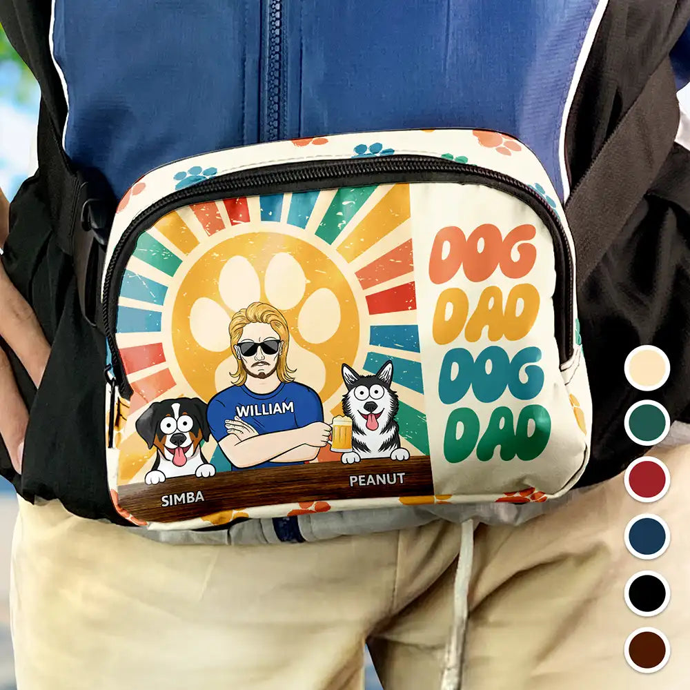 Gift For Men, Gift For Father, Dog Lovers, Dog Dad, Happy, Gift For Husband, Gift For Yourself - Retro Dog Dad - Personalized Crossbody Belt Bag