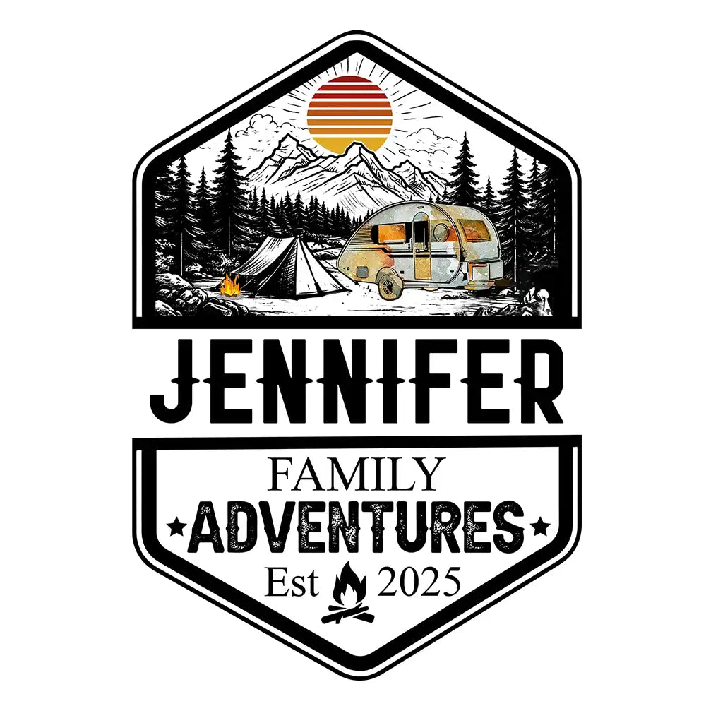 Camping,Campsite,Happy,Family - Retro Family Adventure - Personalized Decor Decal