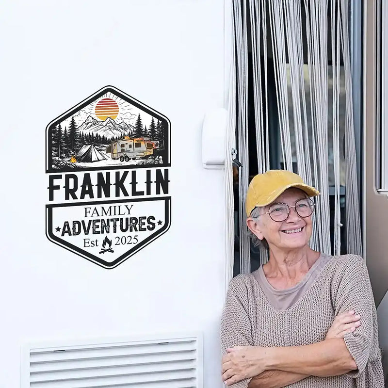 Camping,Campsite,Happy,Family - Retro Family Adventure - Personalized Decor Decal