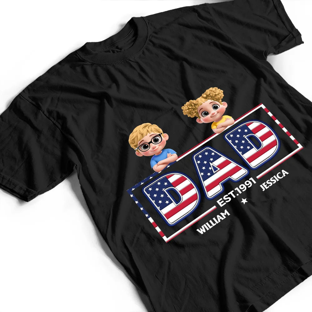 Gift For Father,Gift For Grandpa,Independence Day,Happy - Retro Style America Dad Grandpa 3D Effect - Personalized T Shirt