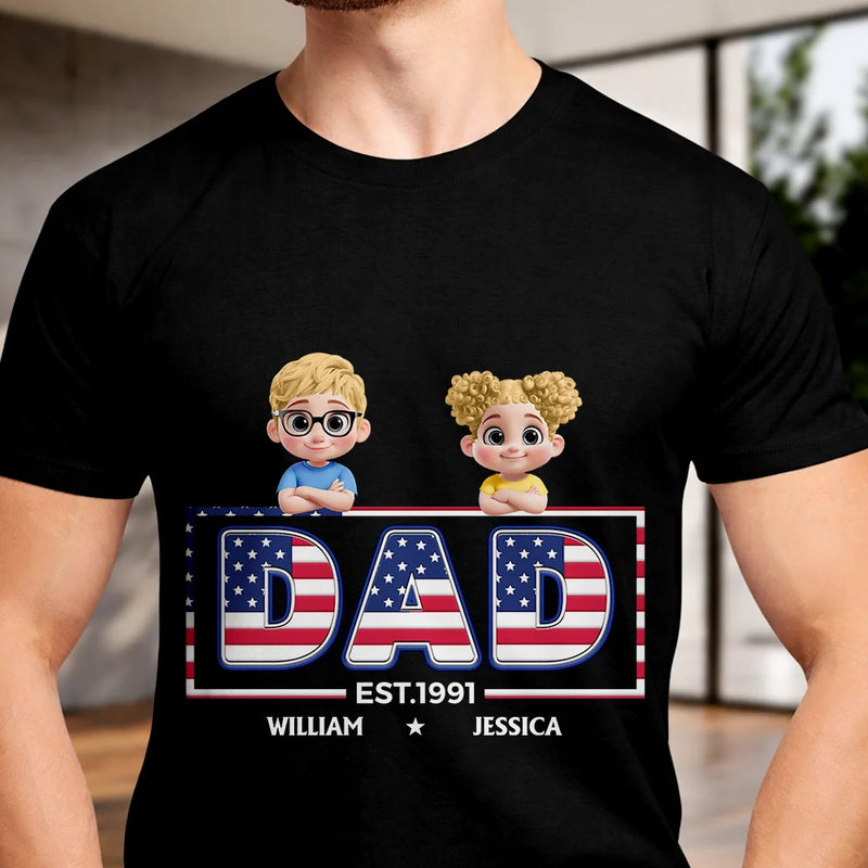 Gift For Father,Gift For Grandpa,Independence Day,Happy - Retro Style America Dad Grandpa 3D Effect - Personalized T Shirt