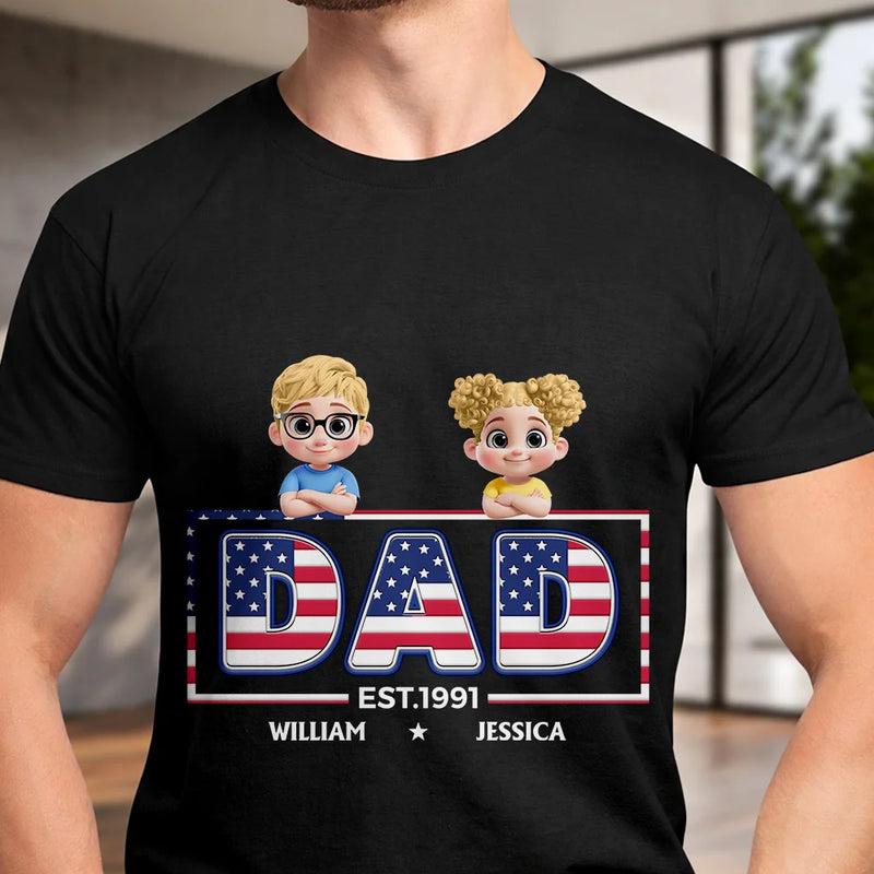 Gift For Father,Gift For Grandpa,Independence Day,Happy - Retro Style America Dad Grandpa 3D Effect - Personalized T Shirt