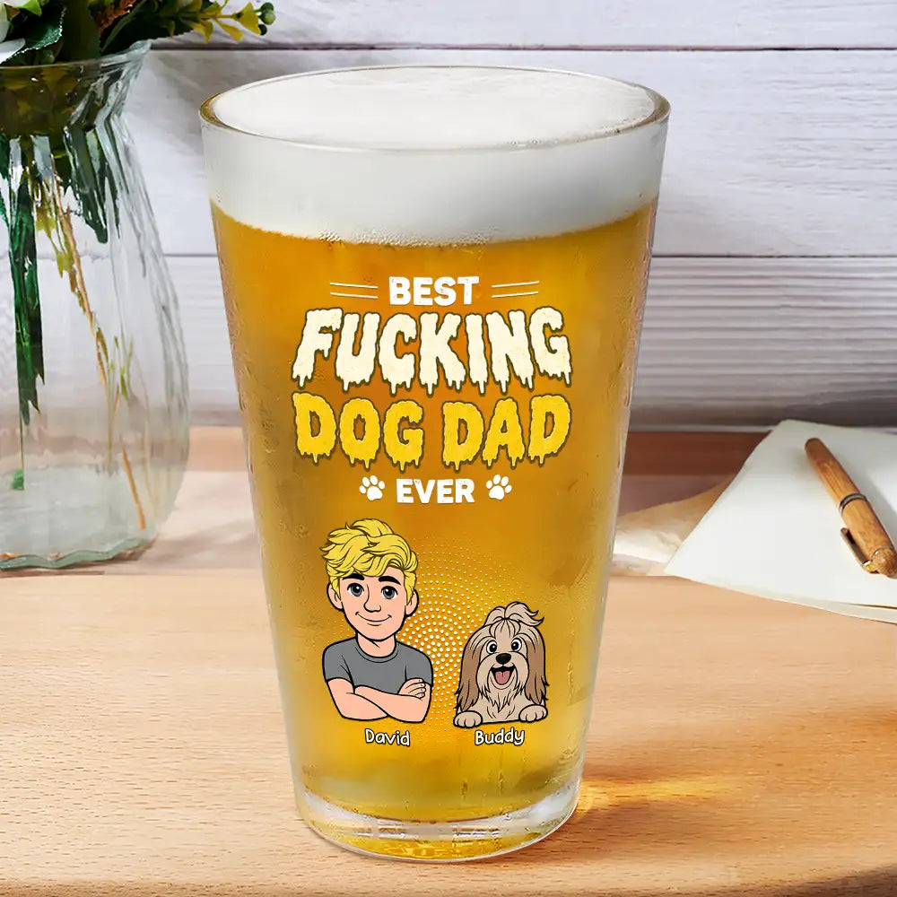 Dog Mom,Dog Dad,Cat Mom,Cat Dad,Pet Mom,Pet Dad,Top Market,Vector,Humorous - Retro Style Best Dog Cat Dad - Personalized Beer Glass