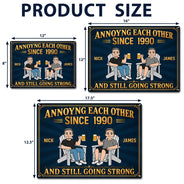 Top Market,Humorous,Old Couples,Outdoor Decor,Gift For Couples,Vector - Retro Style Couple Annoying Each Other And Still Going Strong - Personalized Classic Metal Signs