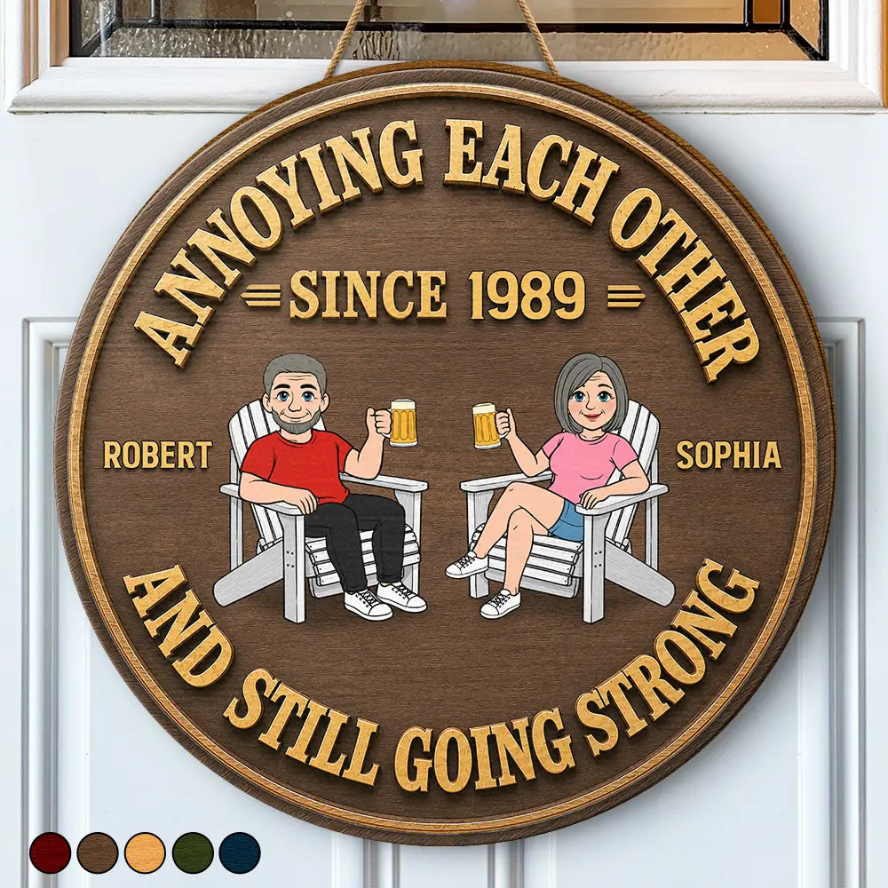 Retro Style Couple Annoying Each Other Wood-Look - Personalized Custom Shaped Wood Sign