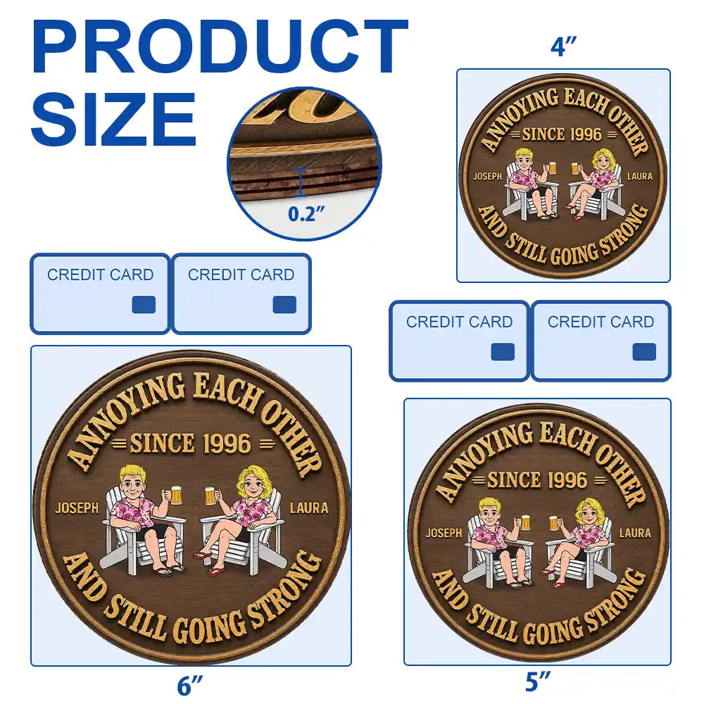 Humorous, Old Couples, Gift For Couples, Vector - Retro Style Couple Annoying Each Other Wood-Look - Personalized Custom Shaped Wood Sign