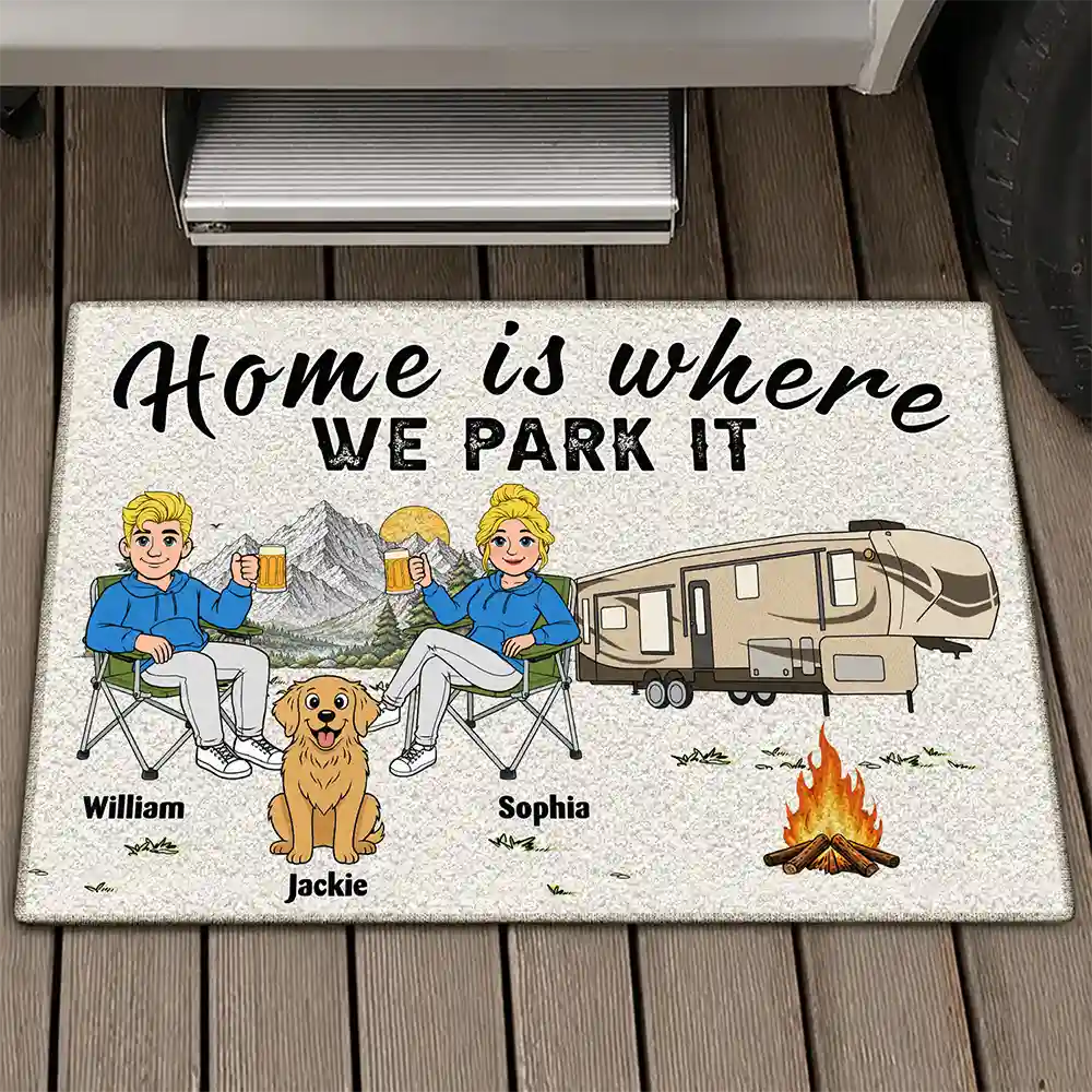 Retro Cartoon You And Me And The Dogs - Personalized Doormat
