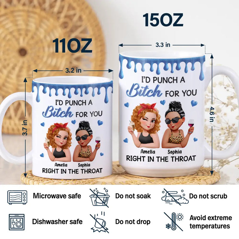 Gift For Bestie,Gifts For Colleagues,Gift For Sisters,Funny,Gift For Sibling - Right In The Throat 3D Bestie - Personalized White Edge-to-Edge Mug