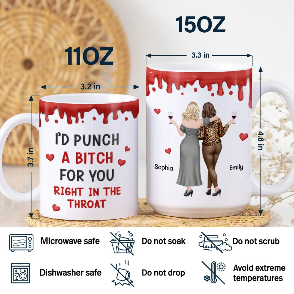 Happy,Gift For Bestie,Old Best friends,Gifts For Colleagues,Funny,Gift For Sisters - Right In The Throat Backside Besties - Personalized White Edge-to-Edge Mug