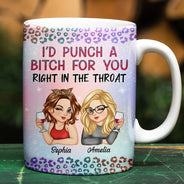 Gift For Bestie, Gift For Sisters, Gift For Women, Gifts For Colleagues, Funny - Right In The Throat Besties Twinkle Leopard - Personalized White Edge-to-Edge Mug