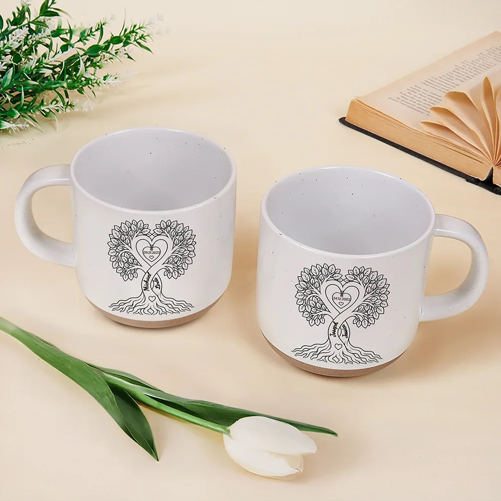 Anniversary,Romantic,Gift For Couples,Custom Text - Romantic Couple Heart Tree - Personalized Pottery Mug