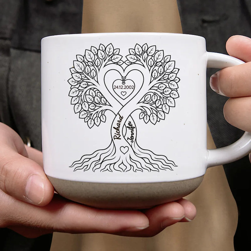 Anniversary,Romantic,Gift For Couples,Custom Text - Romantic Couple Heart Tree - Personalized Pottery Mug