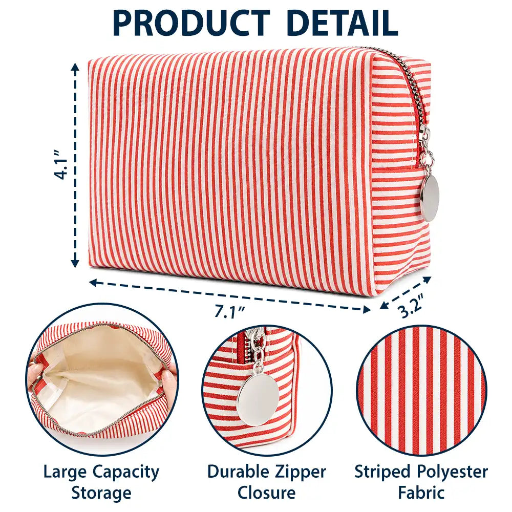 Back To School, Summer, Teacher, Inspirational, Vector - I Trust Myself Teacher Daily Affirmations - Personalized Striped Cosmetic Bag