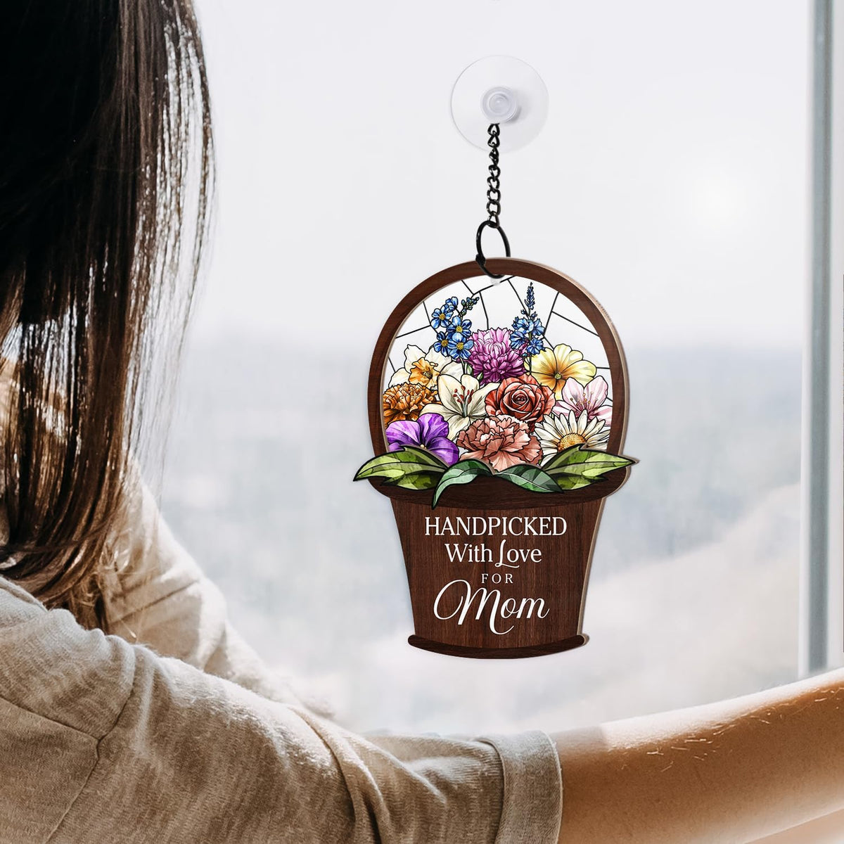 Wander Prints Gift For Mom - Handpicked With Love Window Hanging Suncatcher Ornament - Mother’s Day, Birthday Gift AZCS