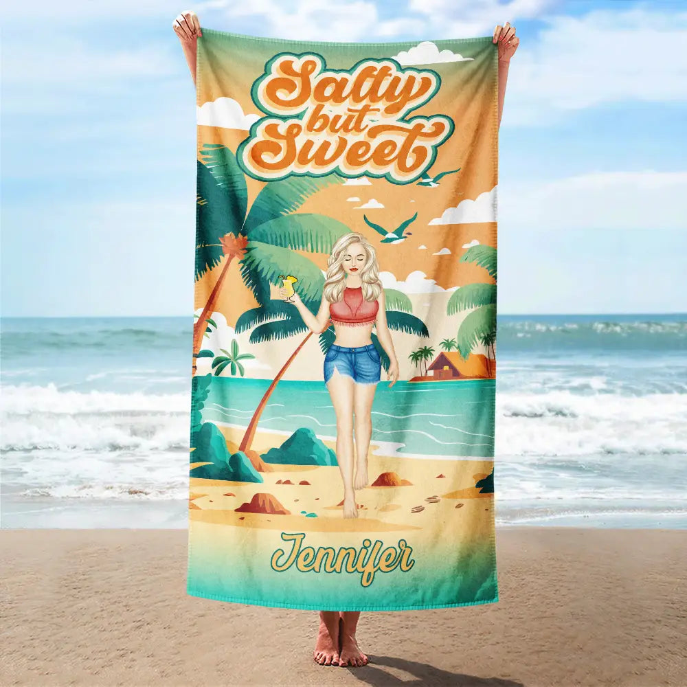 Gift For Yourself,Gift For Women,Beach,Summer,Happy - Salty But Sweet - Personalized Beach Towel
