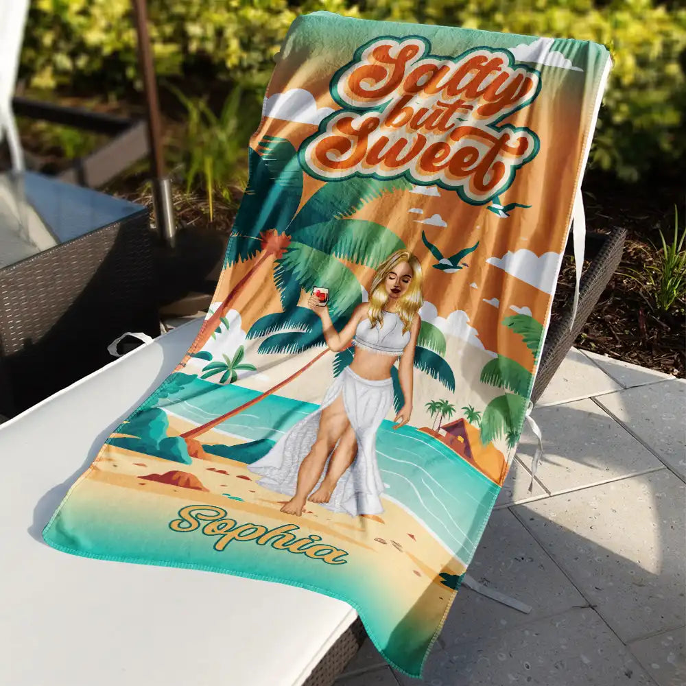 Gift For Yourself,Gift For Women,Beach,Summer,Happy - Salty But Sweet - Personalized Beach Towel