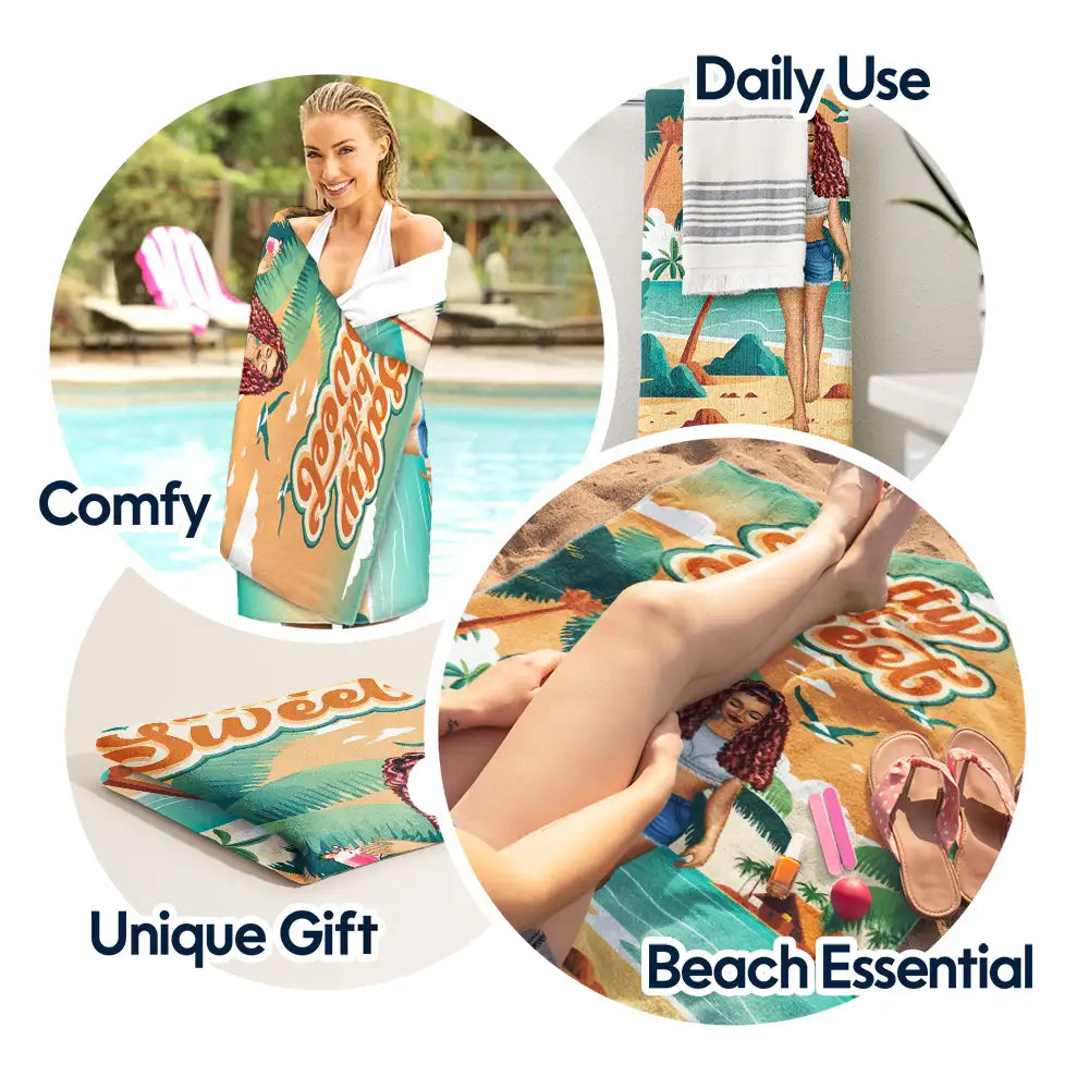 Gift For Yourself,Gift For Women,Beach,Summer,Happy - Salty But Sweet - Personalized Beach Towel
