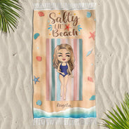 Gift For Yourself, Gift For Women, Summer, Travel, Happy - Salty Lil Beach Summer Vacation - Personalized Turkish Beach Towel
