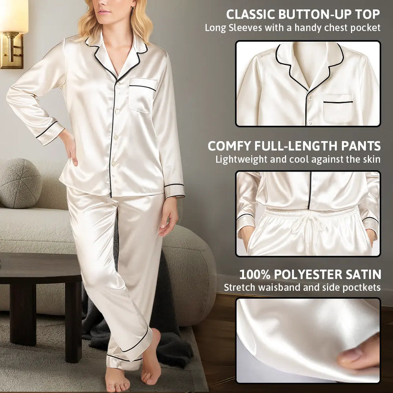 Happy, Gift For Bestie, Wedding, Gift For Sisters, Gift For Women - Bridal Party Bridesmaid - Personalized Satin Pajama Set