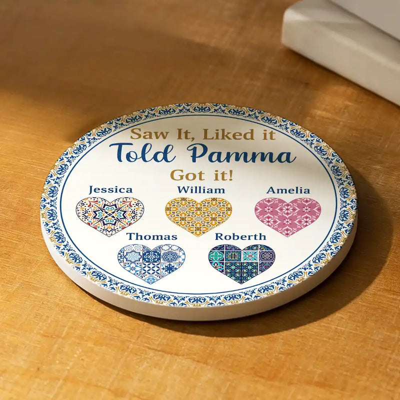 Happy,Gift For Grandma,Gift For Mother,Gift For Wife - Saw It Liked It Told Grandma Got It Nana Nanny - Personalized Ceramic Coaster
