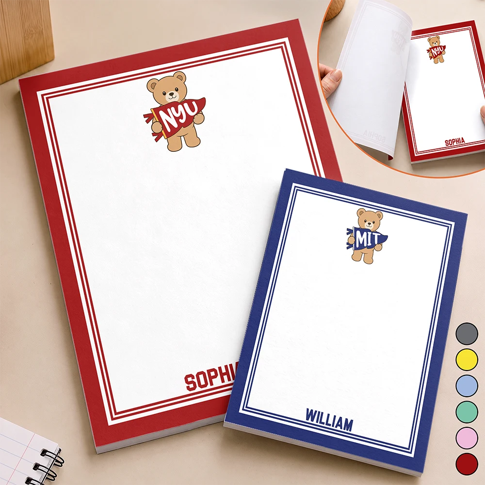 Back To School,Proud,Gift For Yourself,Warp Text - School Abbreviation Bear Pennant - Personalized Notepad