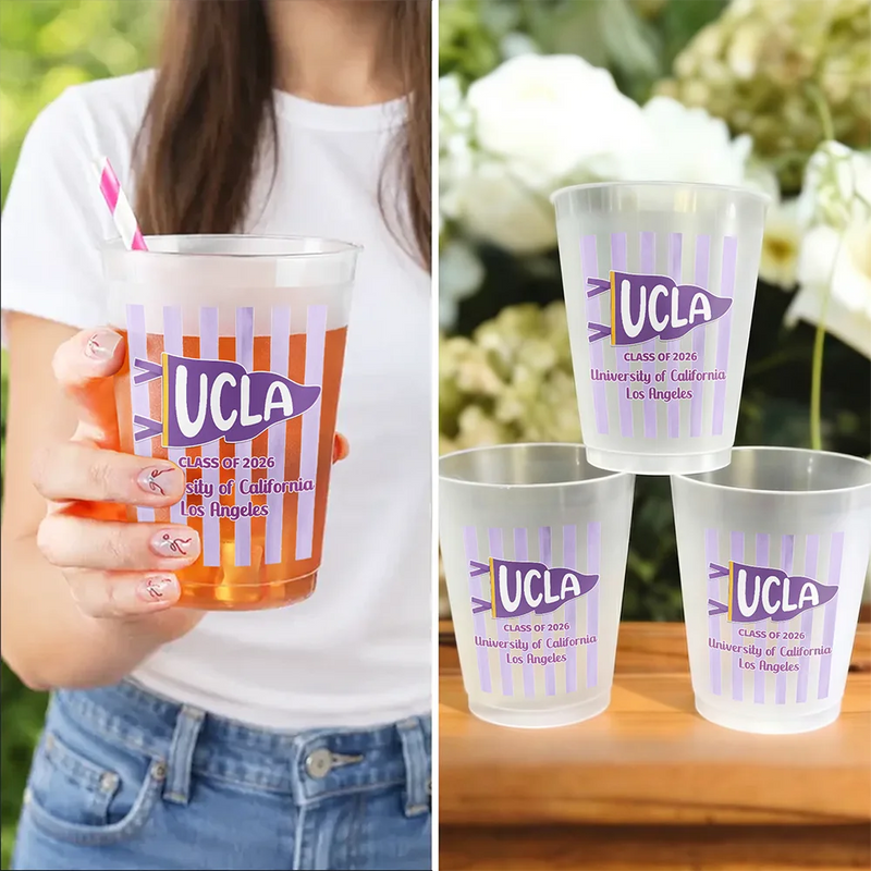 Teacher, Back To School, Proud, Warp Text - School Abbreviation Pennant Flag - Personalized Frosted Cups