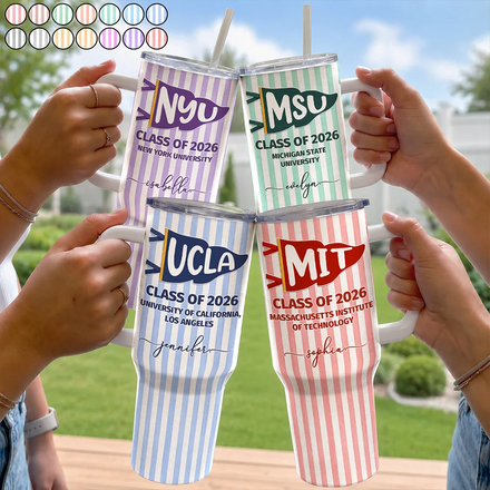 School Pennant Flag - Personalized 40oz Tumbler With Straw