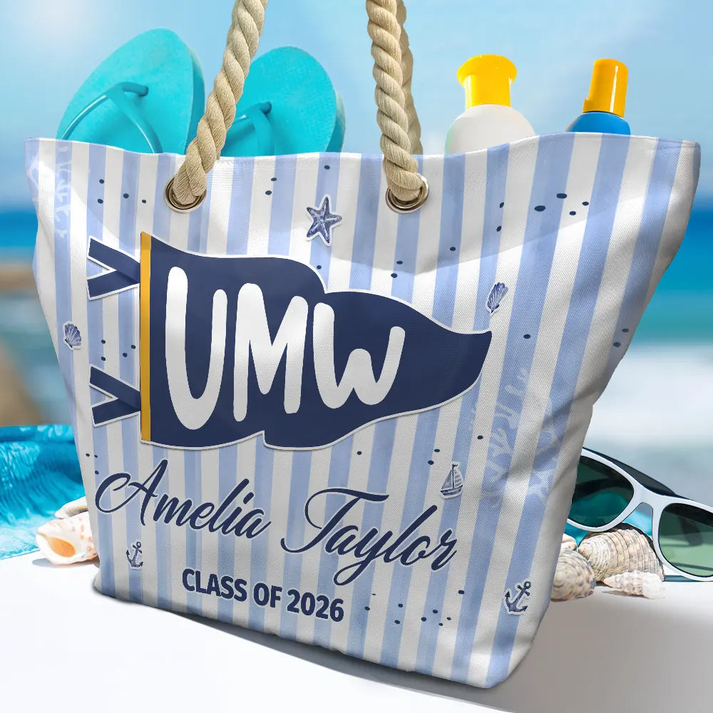 Gift For Bestie,Gift For Yourself,Gift For Women,Non-Eng,Warp Text,Proud - School Pennant Flag - Personalized Beach Bag