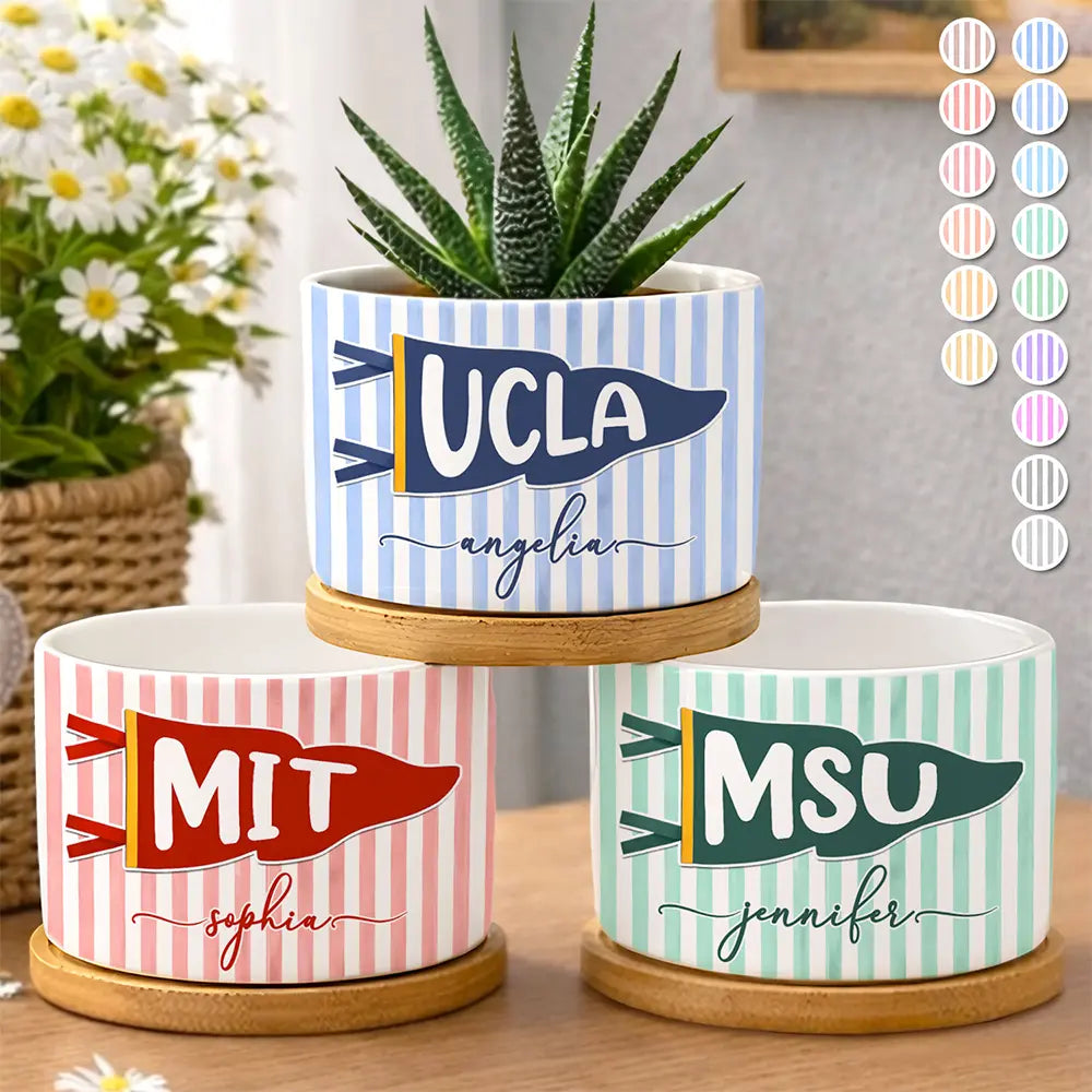 Back To School,Gift For Yourself,Proud,Warp Text - School Pennant Flag - Personalized Ceramic Plant Pot