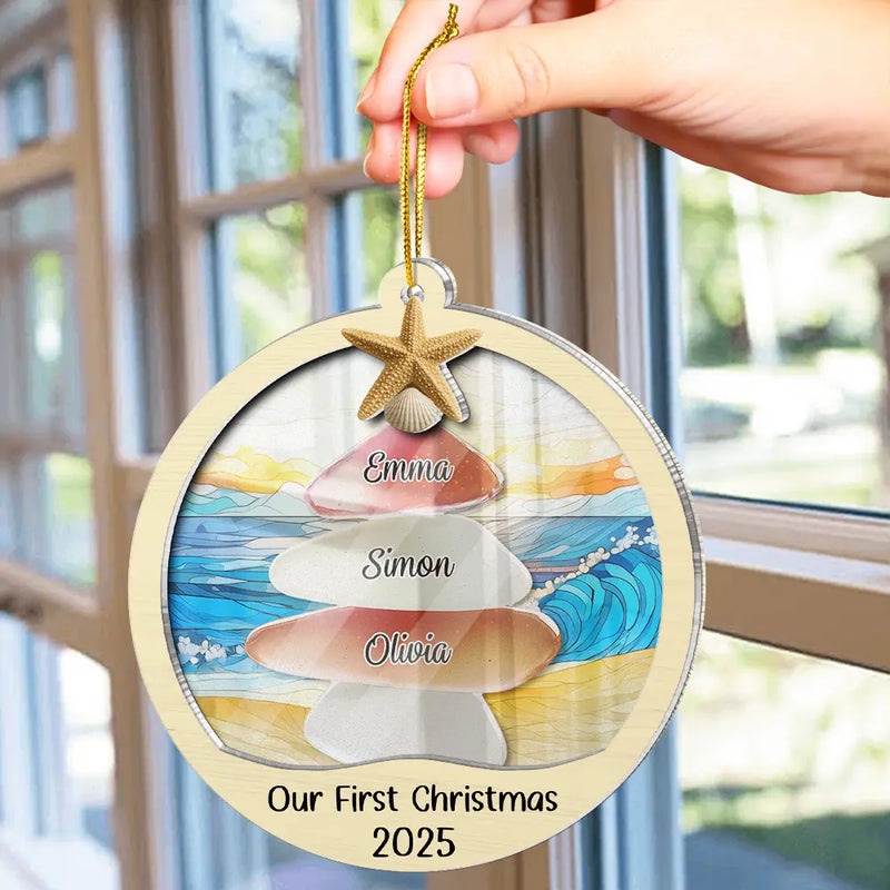 Gift For Couples,Gift For Husband,Gift For Wife,Gift For Boyfriend,Gift For Girlfriend,Parents,Gift For Mother,Gift For Grandpa,Gift For Father,Gift For Grandma,Family,Gift For Sibling,Gift For Sisters,Gift For Brothers,Gift For Bestie,Gifts For Colleagues,Christmas,Love - Sea Glass Christmas Tree - Personalized 2-Layered Acrylic Suncatcher Ornament