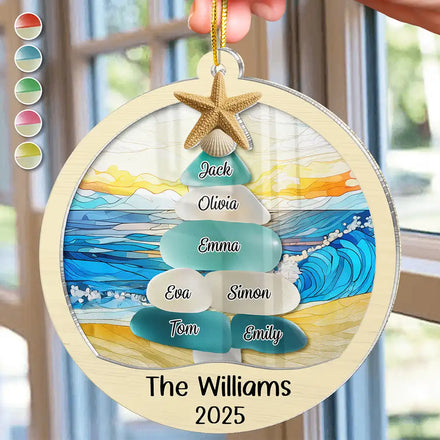 Sea Glass Christmas Tree - Personalized 2-Layered Acrylic Suncatcher Ornament