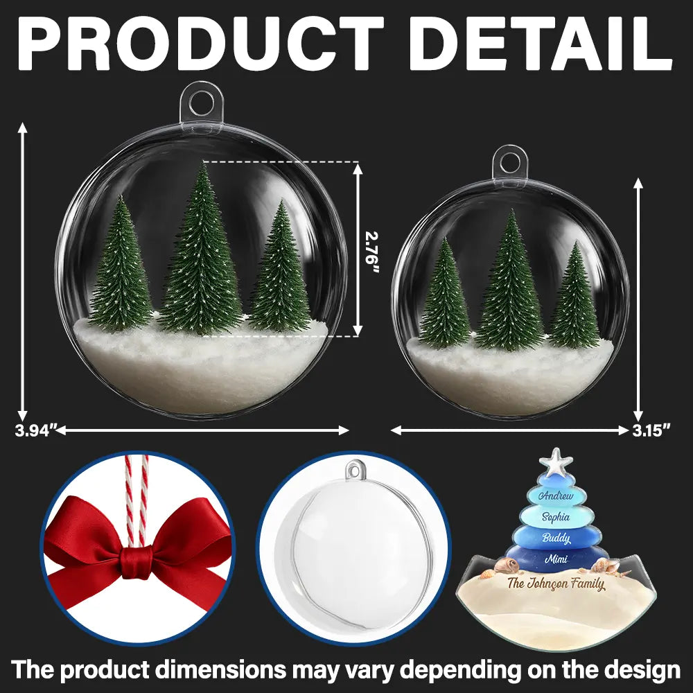 Family,Pet Lovers,Pet Mom,Pet Dad,Pet Couple,Dog Lovers,Dog Couple,Dog Mom,Dog Dad,Cat Lovers,Cat Mom,Cat Dad,Cat Couple,Happy,Single Mom,Single Dad,Gift For Grandpa,Gift For Grandma,Gift For Grandkids,Christmas - Sea Glass Family Beach Lovers - Personalized 3D Acrylic Ball Ornament