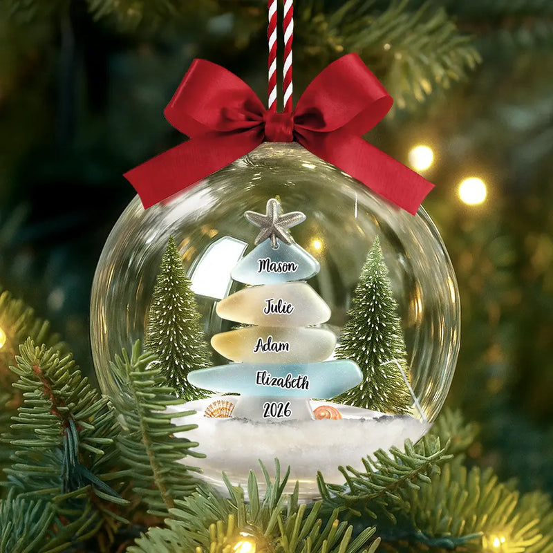 Sea Glass Family Christmas - Personalized 3D Acrylic Ball Ornament
