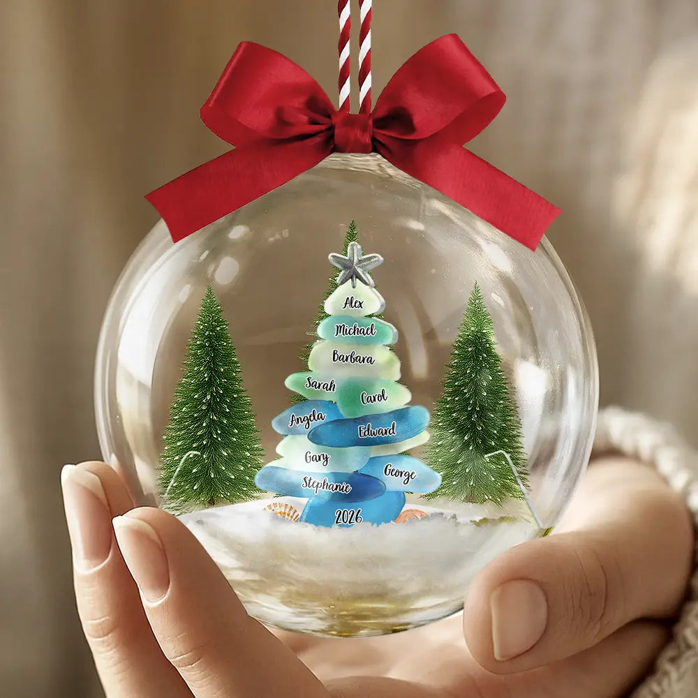 Sea Glass Family Christmas - Personalized 3D Acrylic Ball Ornament