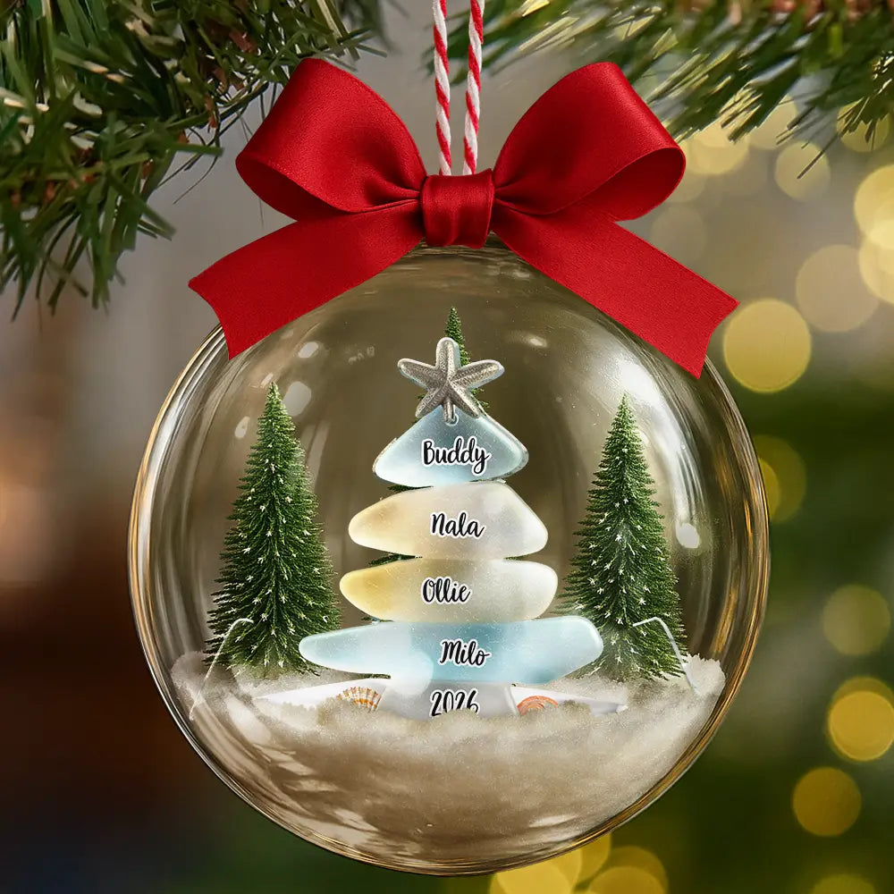 Sea Glass Family Christmas - Personalized 3D Acrylic Ball Ornament