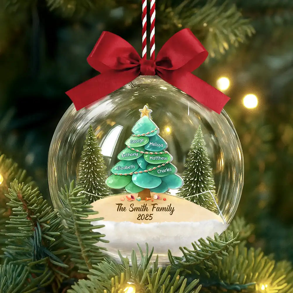Family,Pet Lovers,Pet Mom,Pet Dad,Pet Couple,Dog Lovers,Dog Couple,Dog Mom,Dog Dad,Cat Lovers,Cat Mom,Cat Dad,Cat Couple,Happy,Single Mom,Single Dad,Gift For Grandpa,Gift For Grandma,Gift For Grandkids,Christmas - Sea Glass Family Christmas Tree - Personalized 3D Acrylic Ball Ornament