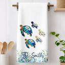 Family,Icon,Happy - Sea Turtle Happy Family - Personalized Kitchen Towel
