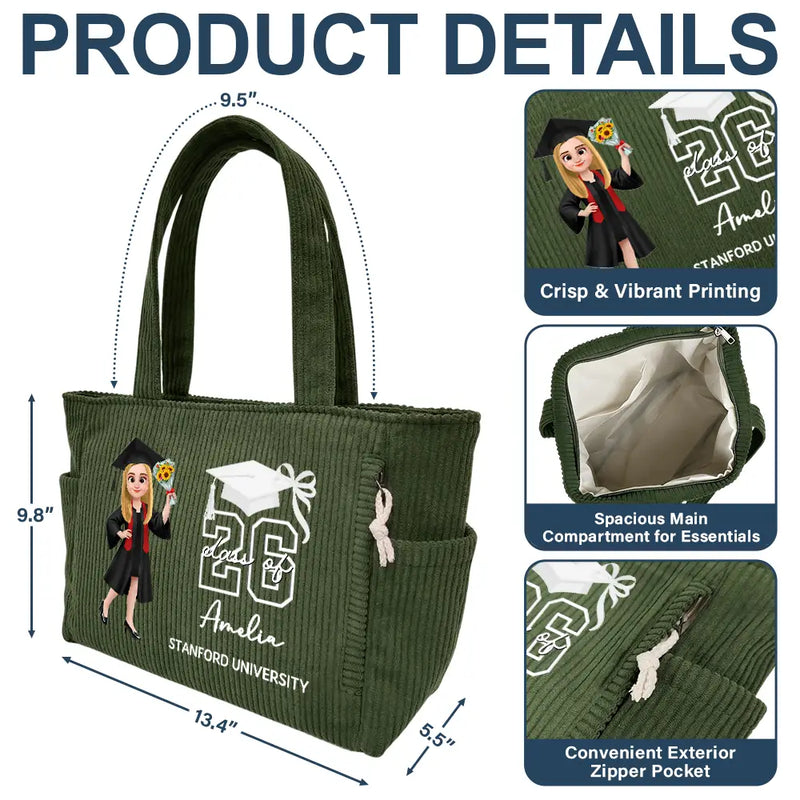 Graduation,Happy,Gift For Yourself,Gift For Women,Gift For Daughter,Gift For Bestie - Senior Girl She Finally Did It - Personalized Corduroy Tote Bag