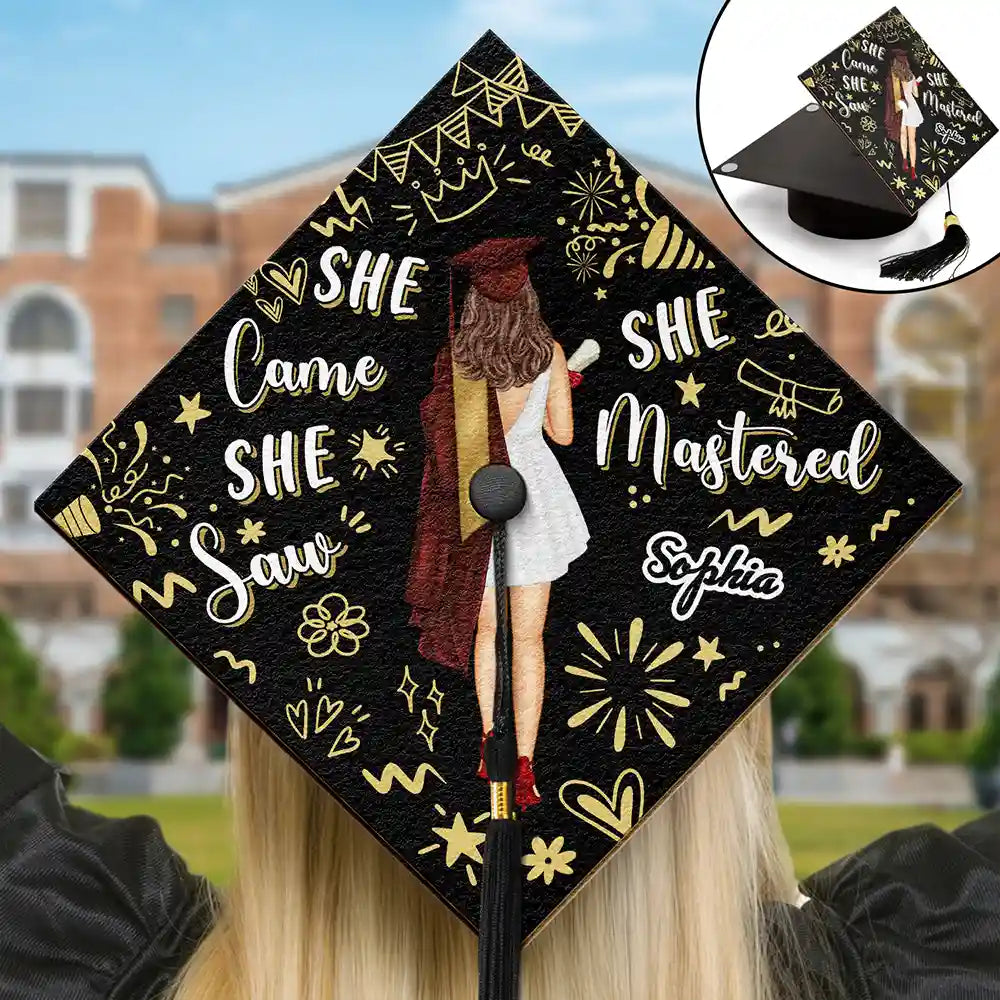 She Came She Saw - Personalized Graduation Cap Topper