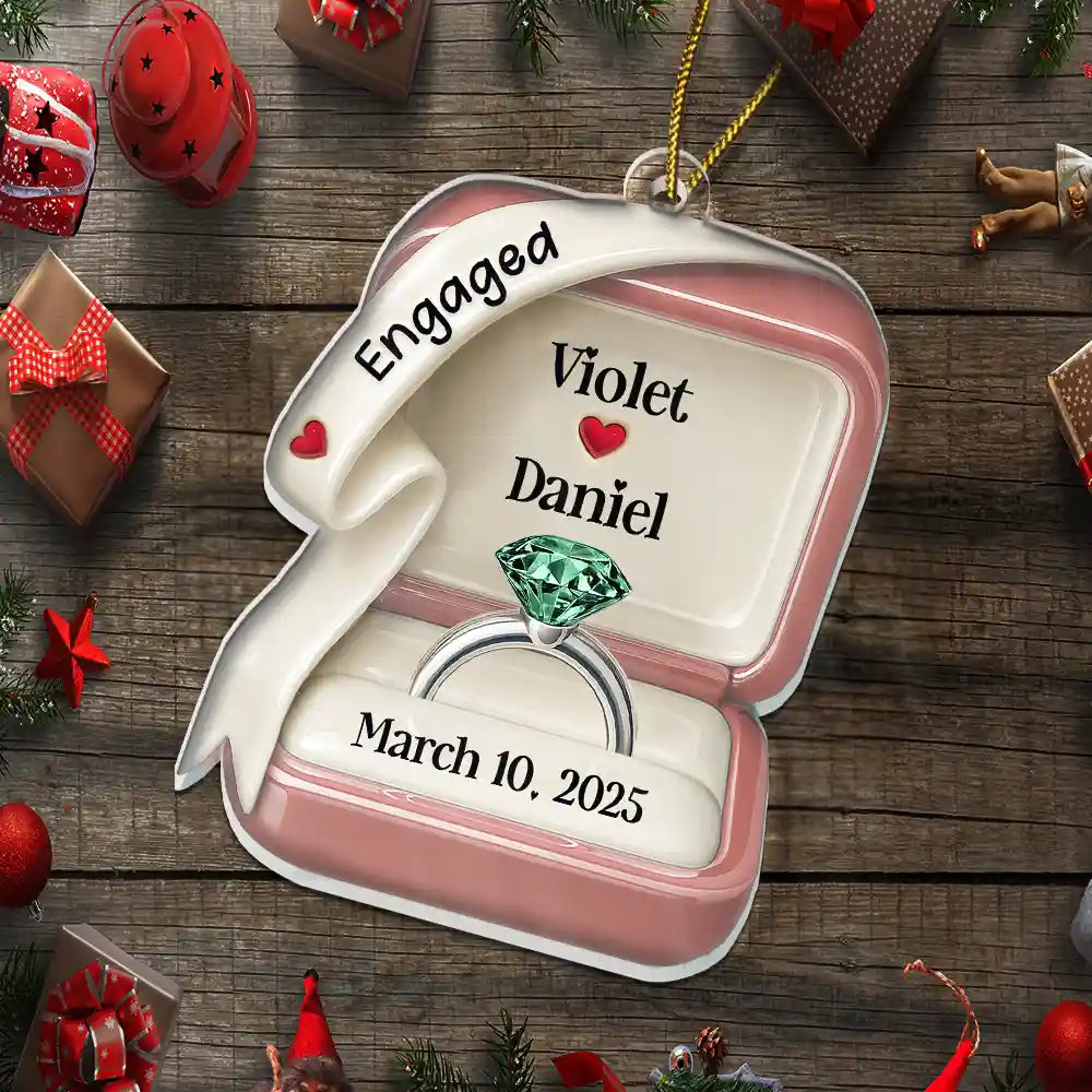 Wedding Anniversary, Wedding, Engaged, Gift For Couples, Love, Christmas - She Said Yes Engaged Married Ceramic Effect Ring Box - Personalized Custom Shaped Acrylic Ornament