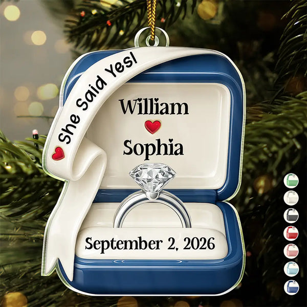 She Said Yes Engaged Married Ceramic Effect Ring Box - Personalized Custom Shaped Acrylic Ornament