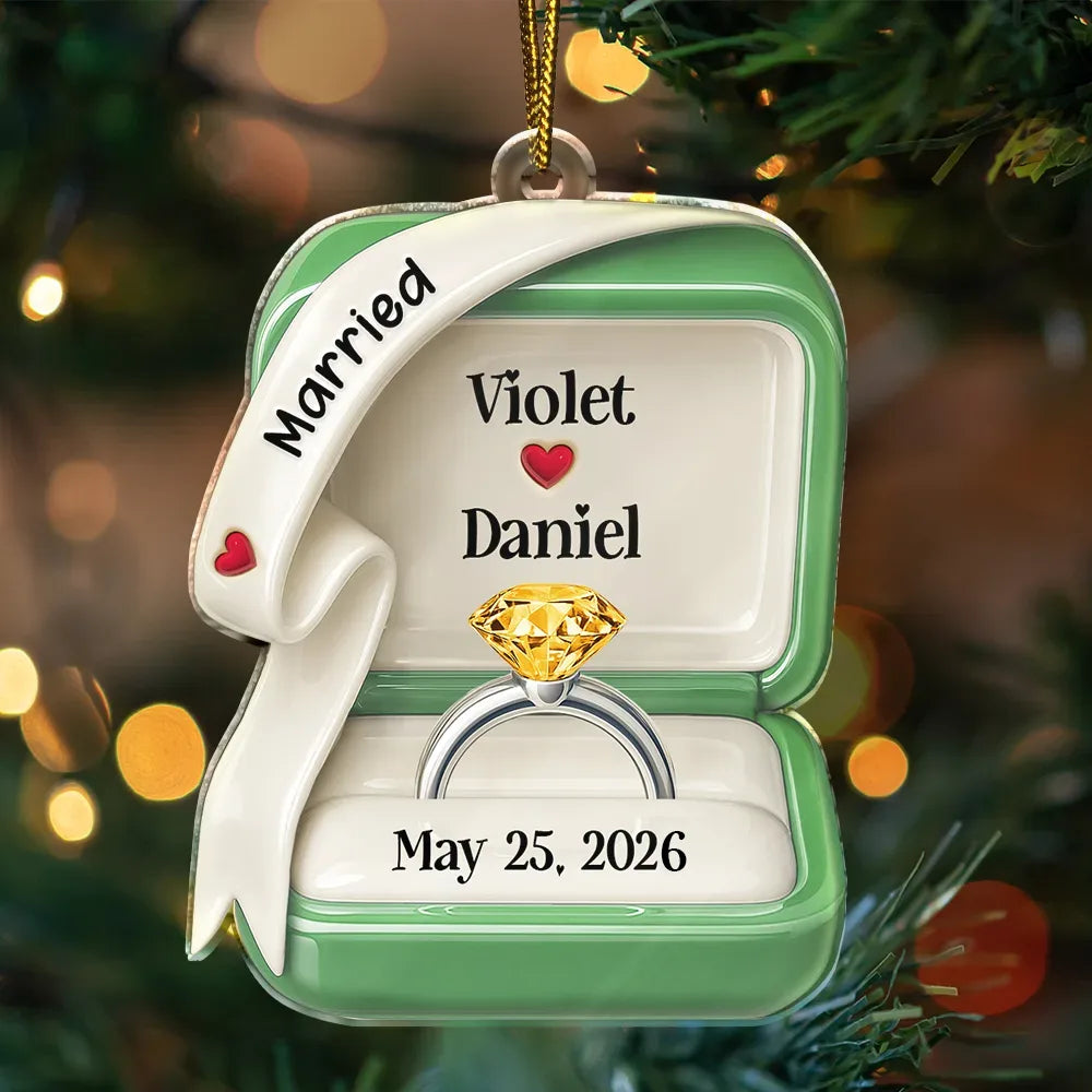 She Said Yes Engaged Married Ceramic Effect Ring Box - Personalized Custom Shaped Acrylic Ornament