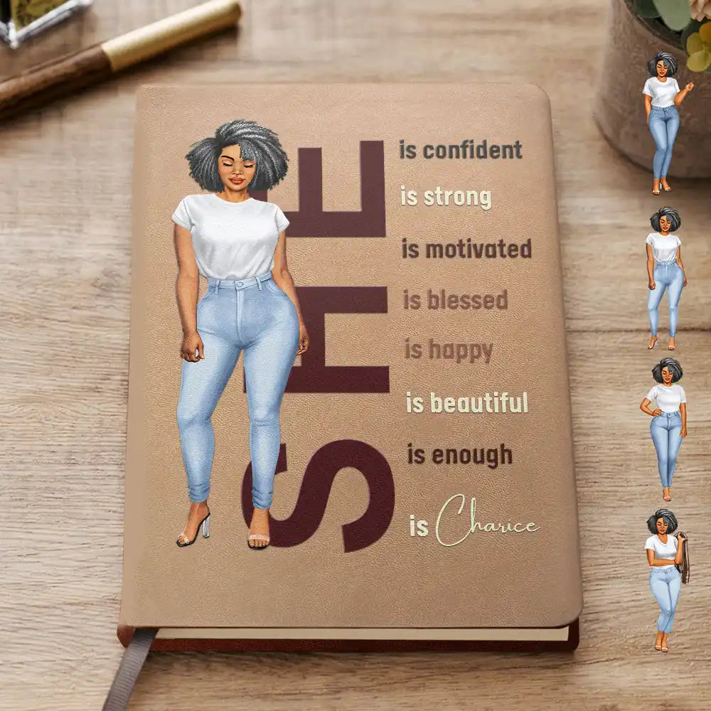 She Is Confident Strong Motivated - Personalized Leather Journal