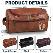 Gift For Yourself, Gift For Husband, Gift For Boyfriend, Gift For Men, Gift For Grandpa, Gift For Father, Love - Shield Monogram 2 And 3 Letters - Personalized Leather Toiletry Bag