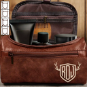 Gift For Yourself, Gift For Husband, Gift For Boyfriend, Gift For Men, Gift For Grandpa, Gift For Father, Love - Shield Monogram 2 And 3 Letters - Personalized Leather Toiletry Bag