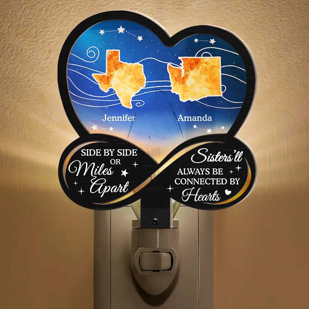 Side By Side Or Miles Apart - Personalized Plug-in Night Light