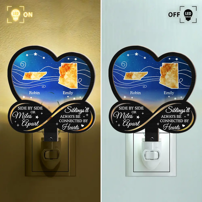 Family,Gift For Sisters,Gift For Sibling,Gift For Bestie,Love,Long Distance - Side By Side Or Miles Apart - Personalized Plug-in Night Light