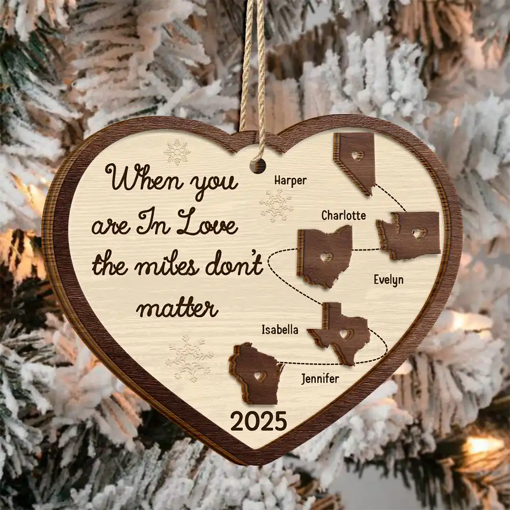 Christmas,Family,Parents,Gift For Grandparents,Long Distance,Gift For Sisters,Gift For Sibling,Gift For Brothers,Happy - Side By Side Or Miles Apart Long Distance - Personalized 2-Layered Wooden Ornament