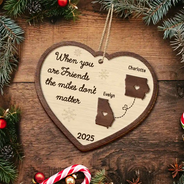 Christmas,Family,Parents,Gift For Grandparents,Long Distance,Gift For Sisters,Gift For Sibling,Gift For Brothers,Happy - Side By Side Or Miles Apart Long Distance - Personalized 2-Layered Wooden Ornament