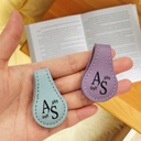 Reading,Gift For Yourself,Gift For Women,Happy - Simple Monogram Book Keepsake - Personalized Circle Leather Magnetic Bookmark